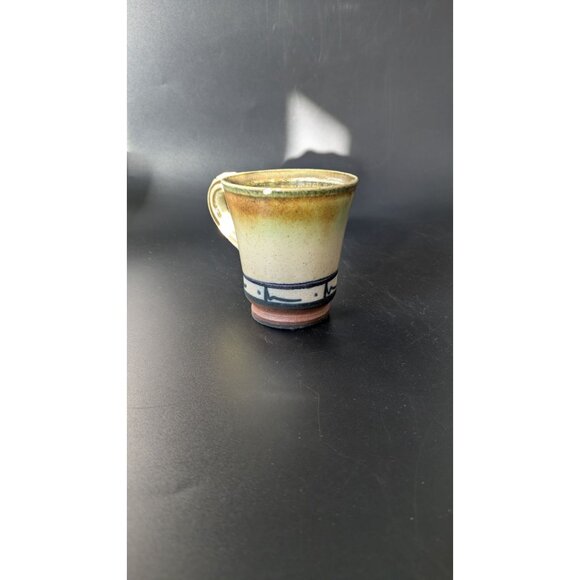 Studio Artisan Pottery Coffee Mug Green and Brown Glaze Line Accent Cup Rustic - Picture 2 of 10